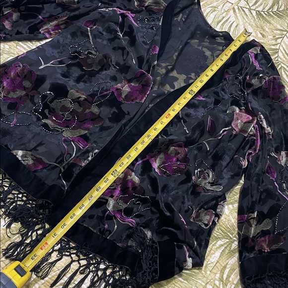 Burnout velvet, dark floral beaded, and fringe jacket - Picture 5 of 5
